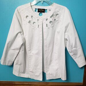 Women's Used Bob Mackie Wearable Art White half sleeve Jacket/cardigan size L
